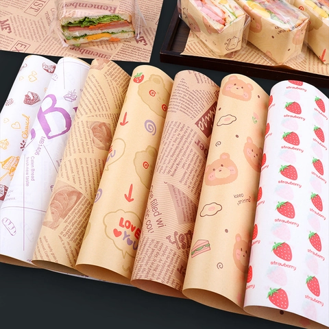 Papel Envoltura Sándwich Grado Alimenticio Resistente Aceite Microondas Pan Hamburguesa Panadería Periódico Retro Dibujos Oso