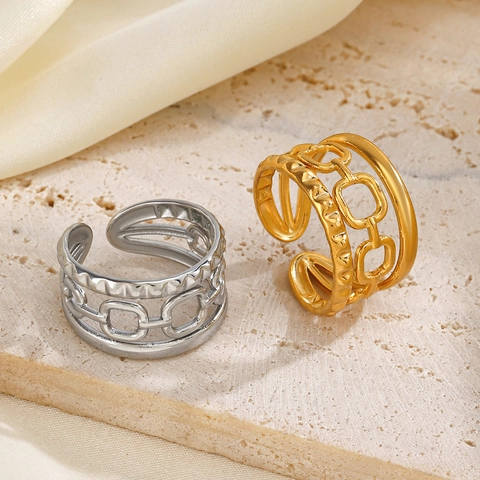 Anillo Abierto Ajustable Acero Inoxidable Multicapa Geométrico Cadena Diseño Punk Hip Hop Estilo Joyería Para Mujeres