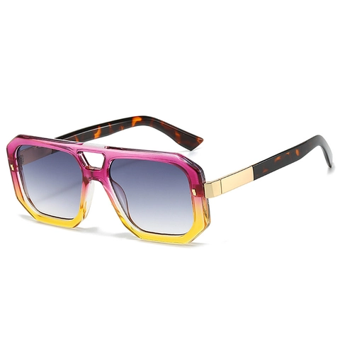 Lunettes De Soleil Carrées Rétro Pour Femmes Et Hommes Double Pont UV400 Surdimensionnées Polygone Monture PC Mode