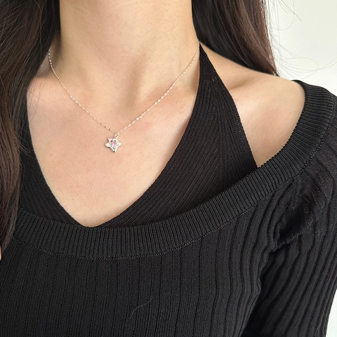 S925 Sterlingsilber Stern Anhänger Halskette Für Damen Rosa Zirkonia Einfache Minimalistische Sternen Schlüsselbeinkette Schmuck