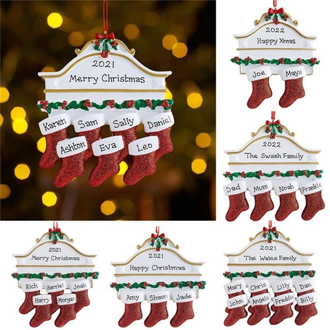 Christmas Hanging Ornament Resin Stocking Family Fireplace Design DIY Glitter Red White Green Holiday Decor