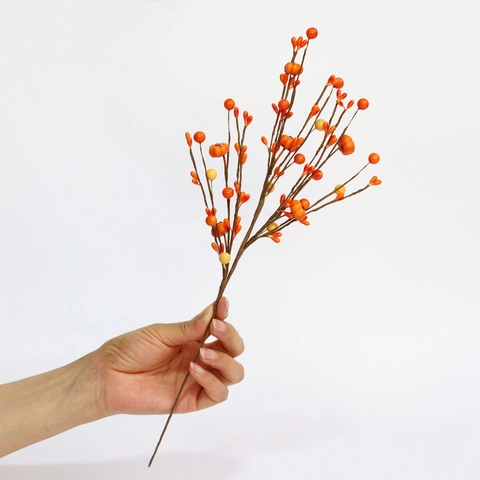 Artificial Pumpkin Berry Branch Foam Stone Powder Iron Wire Autumn Harvest Decoration For Halloween Thanksgiving Home Vase Decor