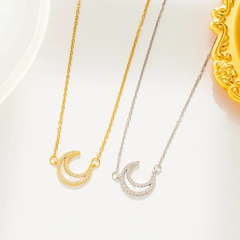 Crescent Moon Pendant Necklace Titanium Steel Inlaid Mother Of Artificial Pearl Rhinestone Dainty Clavicle Chain Elegant Women