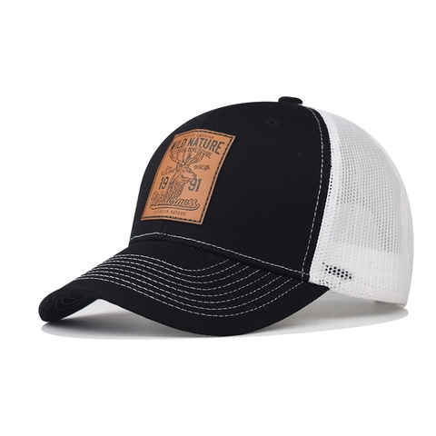 Gorra Trucker Mesh Béisbol Algodón Parche Cuero Ciervo Wild Nature Aventura Aire Libre Snapback Ajustable Transpirable Unisex
