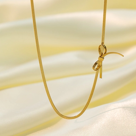 Bowknot Jewelry Stainless Steel 18K Gold Plated Snake Bone Chain Necklace Earrings Bracelet For Women Sweet Elegant Style