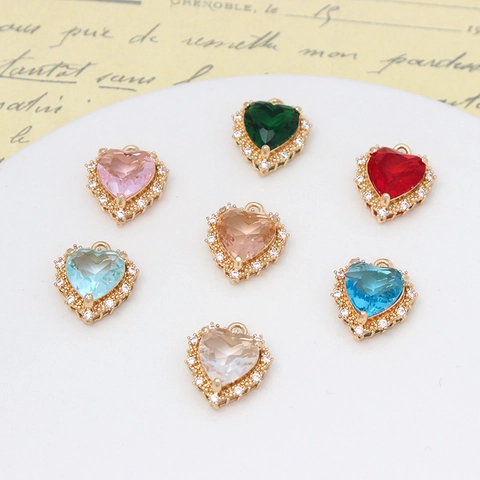 Heart Charms Pendants Micro Pave Zircon Glass Crystal Copper For DIY Earring Necklace Jewelry Making Sweet Elegant