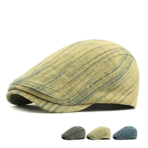 Casquette Plate Vintage En Coton Denim Lavé Style Britannique Rétro Réglable Chapeau Ivy Newsboy Pour Hommes Femmes