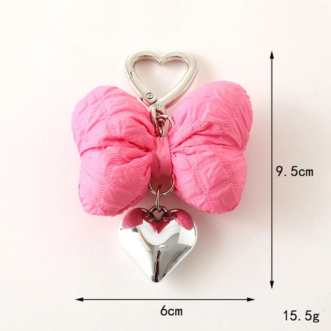 Porte-clés Nœud En Tissu Matelassé Pendentif Cœur Douce Charme De Sac Mousqueton En Alliage Accessoire De Mode Filles
