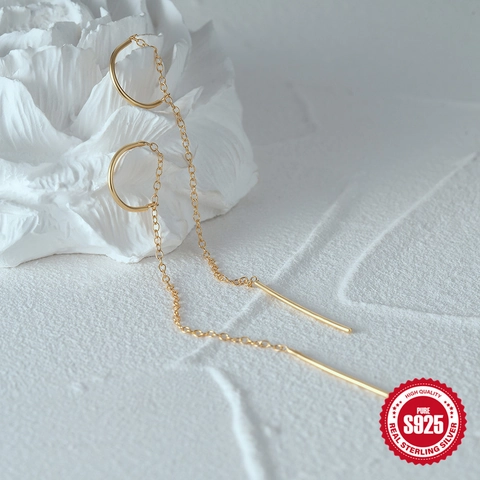 925 Sterling Zilveren Doortrek Oorbellen Lange Kwastjes Ketting Vlinder Geometrische Minimalistische Sieraden