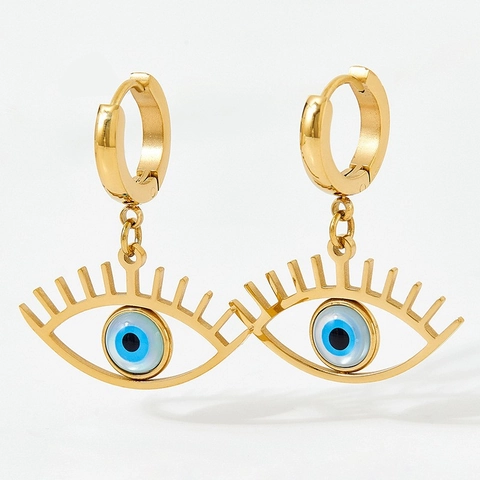 Evil Eye Creolen Edelstahl Wimpern Anhänger Mode Schmuck Für Damen Geometrisch Vergoldet Schutz