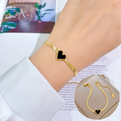 Pulsera De Acero Inoxidable Con Colgante De Corazón Cadena De Serpiente Joyería Vintage Minimalista Para Mujer