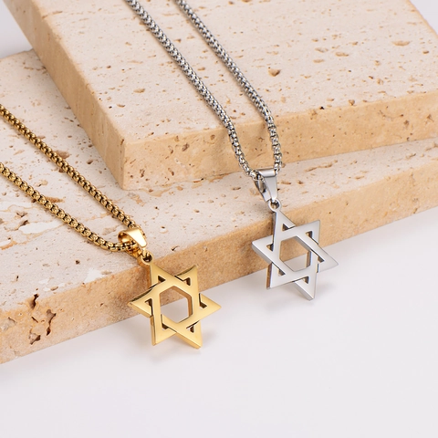 Star Of David Anhänger Halskette 304 Edelstahl Hohl Hexagramm Box Kette Religiöser Schmuck Punk Für Männer Und Frauen