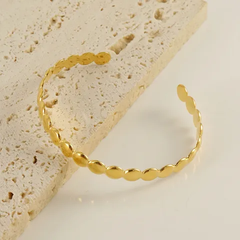 Roestvrij Stalen 18K Vergulde Open Cuff Armband Verstelbaar Geometrisch Ronde Schijven Gegolfd Ontwerp Sieraden Dames