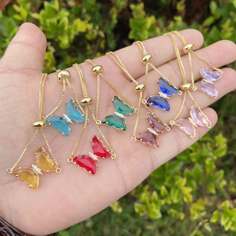 Eleganter Schmetterling Anhänger Armband Kupfer Zirkon Bunt Verstellbare Schieberkette Schmuck Für Frauen Mädchen