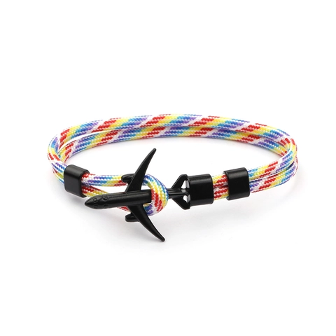 Airplane Charm Braided Rope Bracelet Paracord Aviation Theme Outdoor Style Unisex Fashion Jewelry Accessory