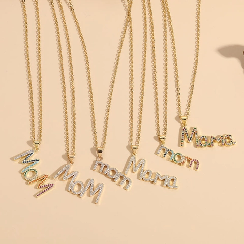 Mom Mama Buchstaben Anhänger Halskette 14K Vergoldet Edelstahl Kette Bunte Zirkonia Mode Schmuck Geschenk