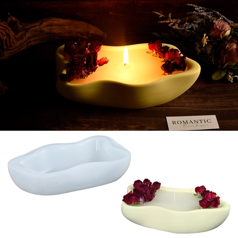 Silicone Mold Flower Shape Candle Tray Irregular Wave Plaster Aromatherapy Storage Box DIY Crafting Handmade