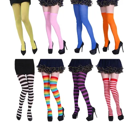 Calze Sopra Il Ginocchio A Righe E Collant Poliestere Elastico Per Halloween Natale Festa Cosplay Donne Novità
