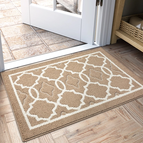 Polypropylene Entrance Door Mat Non-Slip Absorbent Scraper Rug Geometric Moroccan Pattern Indoor Outdoor Entryway