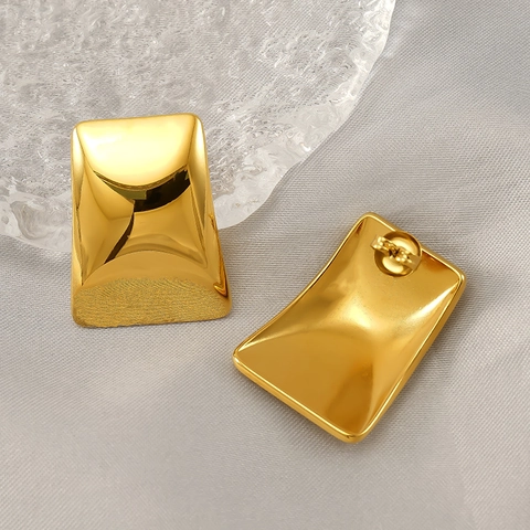 Rechteckige Ohrstecker 18K Vergoldeter Edelstahl Geometrisch Hochglanzpoliert Glatte Konkave Oberfläche Mode Schmuck Für Damen