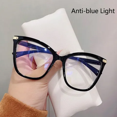 Cat Eye Anti Blue Light Glasses Frame Vintage Oversized Computer Eyewear For Women Fashion Decorative Eyestrain Relief