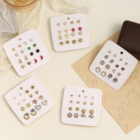 Alloy Stud Earrings With Stainless Steel Earring Post Faux Artificial Pearl Rhinestone Geometric Heart Christmas Style For Women