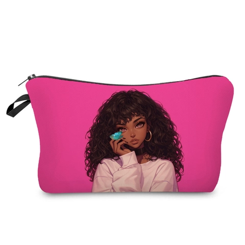 Τσαντάκι Μακιγιάζ Αδιάβροχο Πολυεστέρας Peach Skin Afro Girl Art Print Νεσεσέρ Ταξιδιού Οργάνωση Γυναικών Φερμουάρ