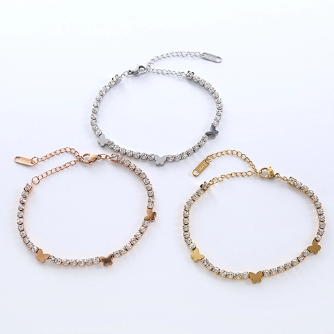 Edelstahl Schmetterling Tennis Armband Für Damen Funkelnde Zirkonia Strass Eingelegt Verstellbare Kette Schmuck Geschenk