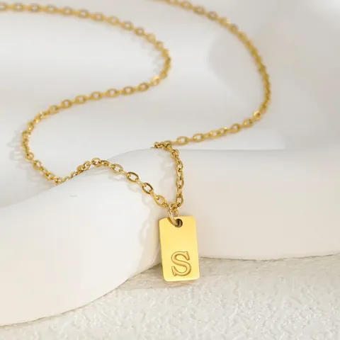 Stainless Steel Square Alphabet Initial Pendant Necklace Gold Plated Minimalist Engraved Letter Rectangular Charm Jewelry Unisex
