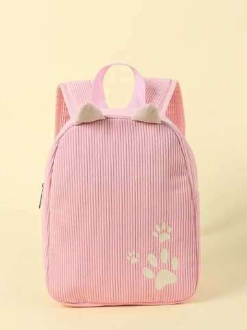 Kids Corduroy Backpack Cute Cartoon Cat Ears Paw Print Kindergarten Preschool School Bag For Toddlers Boys Girls