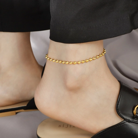 Minimalist Titanium Steel Round Beads Anklet 18K Gold Plated Simple Foot Chain Jewelry For Women Non-Fading