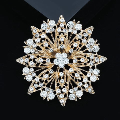Luxe Strass Zonnebloem Broche Voor Mannen Vrouwen Legering Sneeuwvlok Bloem Pin Voor Pak Banket Feest Sieraden