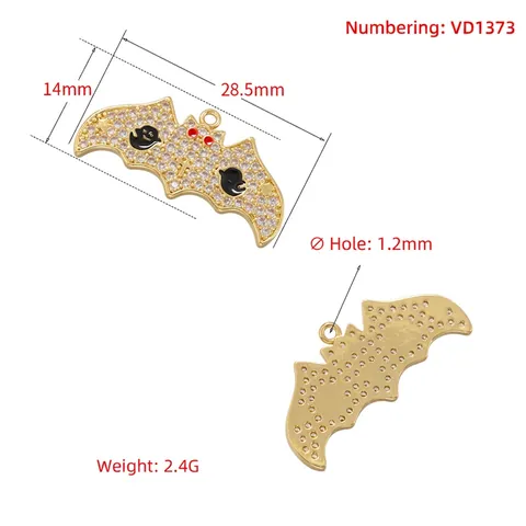 Pendentif Chauve-Souris Fantôme Halloween Cuivre Zircon Émail Gothique Dessin Animé Ailes Accessoire Bijoux DIY