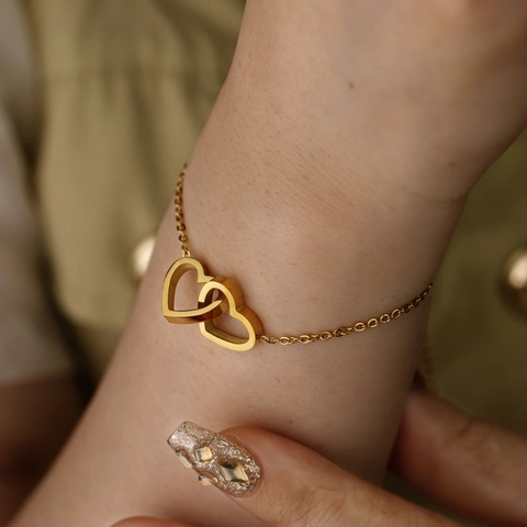 Doppel Herz Halskette Armband Fußkettchen Edelstahl Minimalistischer Romantischer Schmuck Für Frauen