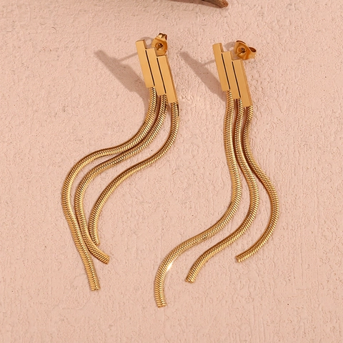 Minimalist Stainless Steel 18K Gold Plated Geometric Tassel Chain Drop Earrings For Women Fashion Personalized Jewelry