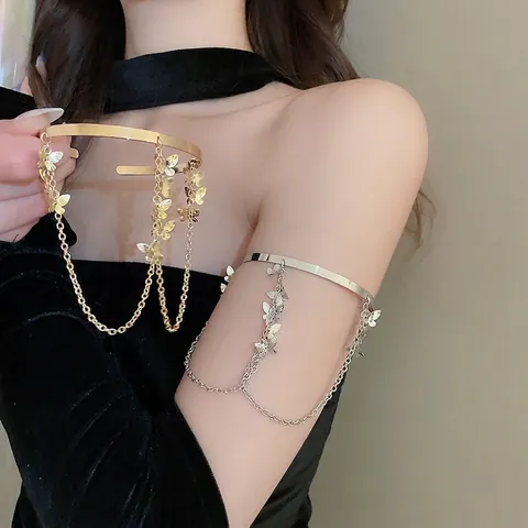 Bracciale Braccio Farfalla Metallo Catena Frangia Polsino Superiore Gioielli Per Donne Stile Elegante Chic