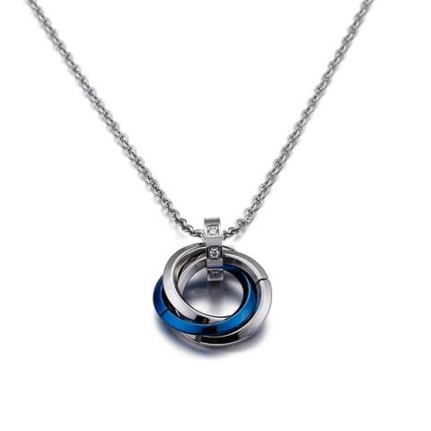 Interlocking Three Ring Pendant Necklace Stainless Steel Zircon Inlaid Geometric Jewelry For Couples Women Men