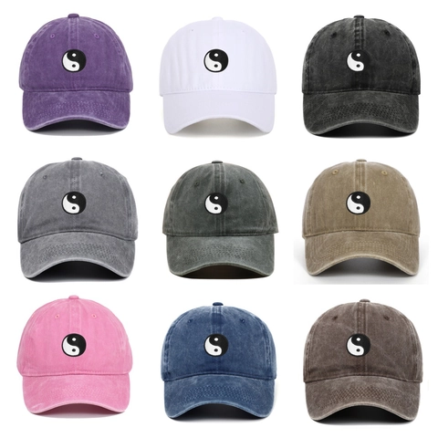 Washed Cotton Baseballkappe Yin Yang Tai Chi Stickerei Weiche Krone Verstellbarer Sonnenhut Für Herren Damen Vintage
