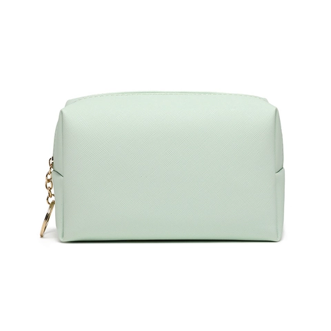 Women Fashion PU Leather Cosmetic Bag Square Waterproof Travel Wash Storage Bag Portable Hand Clutch Toiletry Pouch Organizer Solid Color Saffiano Textured Wristlet Case With Zipper Ring Pull