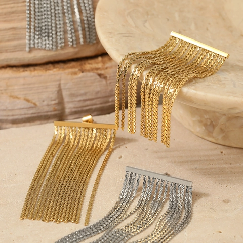 Pendientes Colgantes De Borla De Acero Inoxidable Cadena Larga En Forma De S Minimalistas Joyería De Tendencia Para Mujer