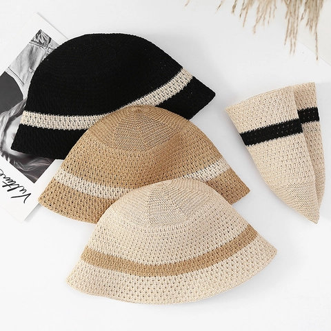 Damen Mode Gestrickter Anglerhut Durchbrochener Atmungsaktiver Sonnenhut Lässig Vielseitig Sommer Outdoor Reisen Sonnenschutz Fischerhut