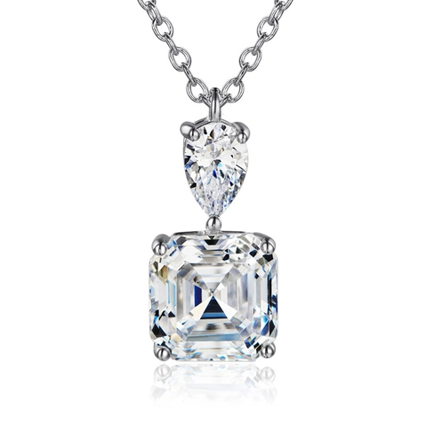 Elegante Kupfer Zirkon Anhänger Halskette Doppelstein Birnen Und Quadratischer Schliff Glänzender Schmuck Für Damen
