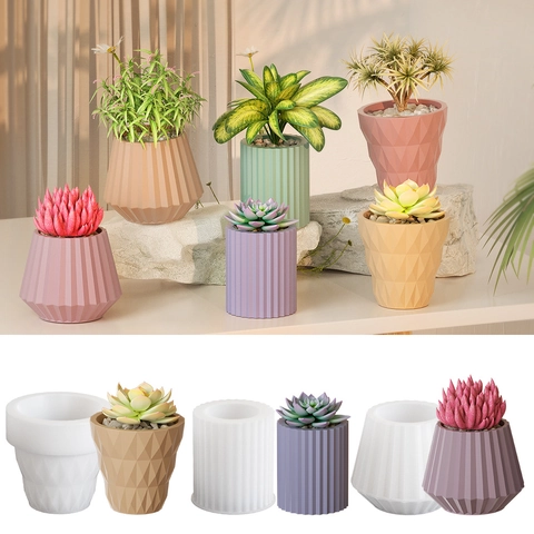 Moule en Silicone pour Pot de Fleurs Géométrique Facetté pour DIY Résine Jardinière Succulente Ciment Rangement Bureau