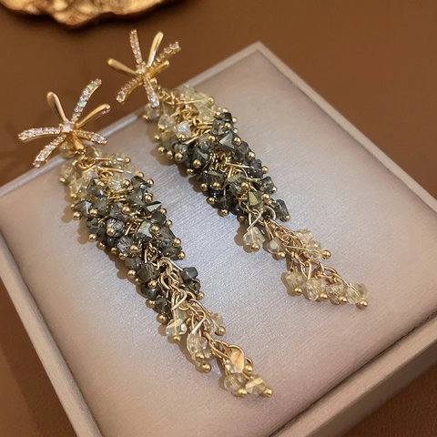 Blumen Zirkonia Kristall Lange Quasten Ohrringe Mit 925 Sterling Silber Ohrstecker Farbverlauf Perlen Eleganter Schmuck