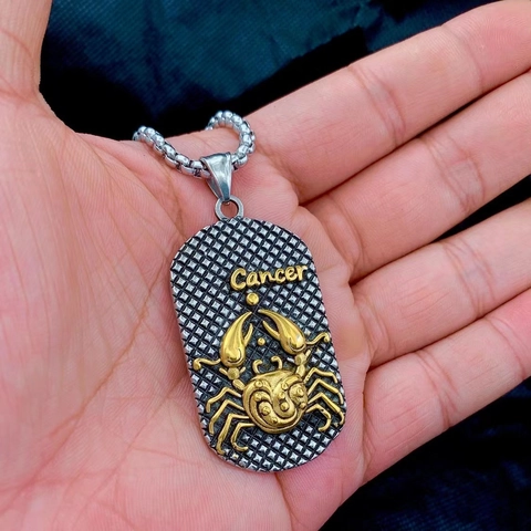 Edelstahl Tierkreiszeichen Sternbild Dog Tag Anhänger Halskette Vintage Gold Silber Geprägt Hip Hop Schmuck Für Herren
