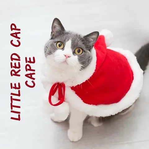 Mantello Di Natale Per Animali Rosso Peluche Pile Caldo Cappuccio Festa Costume Festivo Per Gatti Cani Piccoli