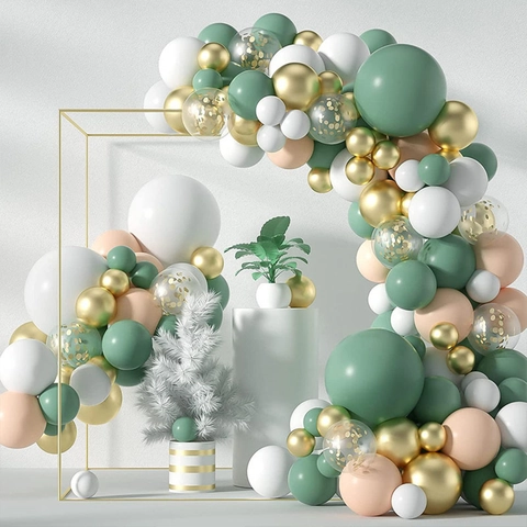 Saliegroen Ballonboog Slinger Latex Goud Confetti Wit Nude Ballonnen Verjaardag Bruiloft Baby Shower Decoratie Jungle Thema