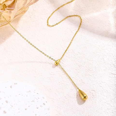 Collana A Y In Acciaio Inossidabile Placcato Oro 18K Pendente A Goccia Regolabile Catena Da Clavicola Minimalista Per Donna