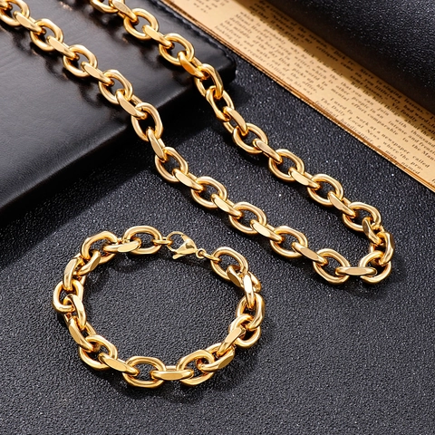 Stainless Steel Chain Necklace And Bracelet Hip Hop Punk Trendy Jewelry Polished O-Chain Cuban Link For Men Unisex