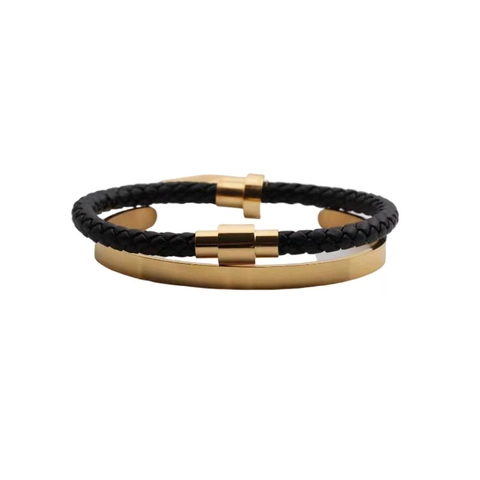 Bracciale Rigido In Acciaio Inossidabile E Pelle Intrecciata Numeri Romani Gioielli A Polsino Aperto Uomo Donna Stile
